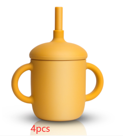 Diseño de taza de silicona, taza de alimentación de bebé, botella de agua con popote, taza para sorber de silicona