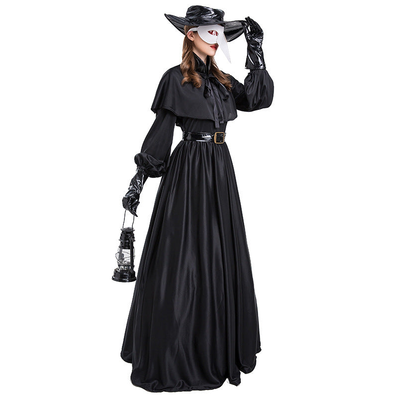 Traje de bruja medieval, Disfraz de Halloween, traje negro