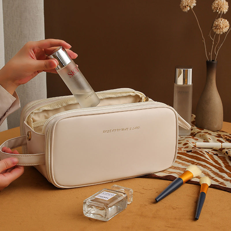 Maletín Porta cosméticos con diseño en forma de U con cierre doble de tres capas Bolsas de maquillaje de alta capacidad