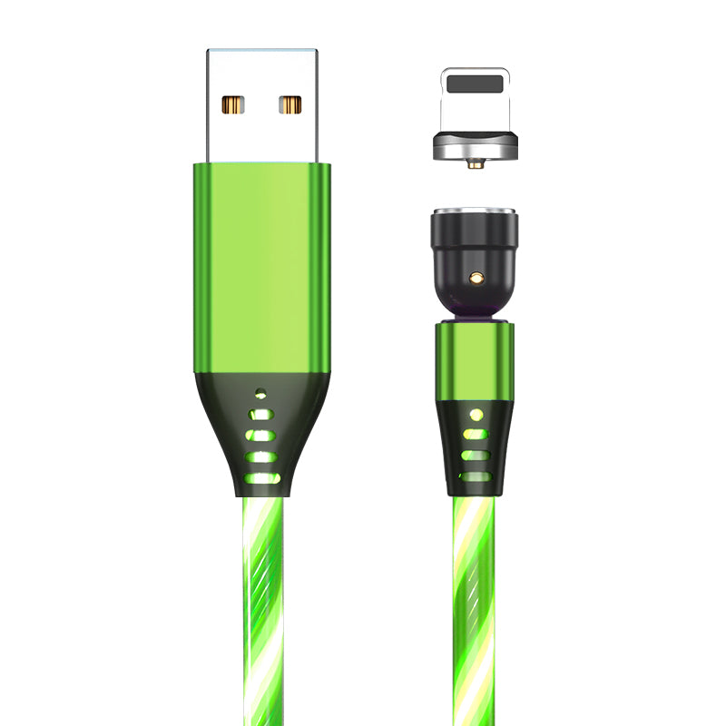 Cable magnético luminoso giratorio, Cable de carga rápida para teléfono móvil, LED, Micro USB, Cable de teléfono celular