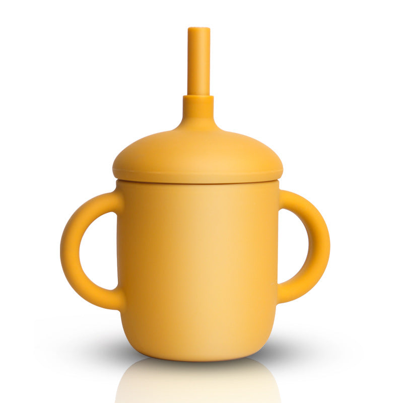 Diseño de taza de silicona, taza de alimentación de bebé, botella de agua con popote, taza para sorber de silicona