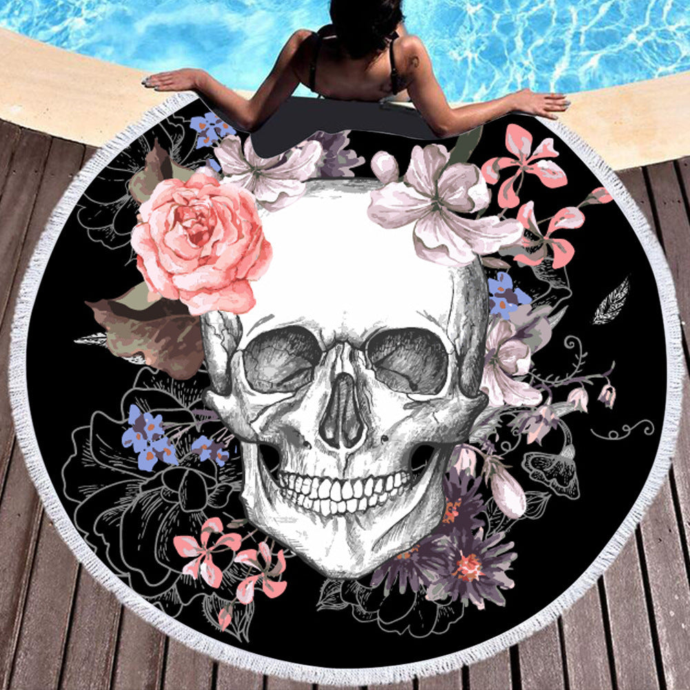 Toalla de playa redonda de algodón y fibra con motivos Mexicanos, ideal para disfrutar en la piscina, en la playa y gran tamaño para usar sobre la arena.
