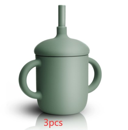 Diseño de taza de silicona, taza de alimentación de bebé, botella de agua con popote, taza para sorber de silicona