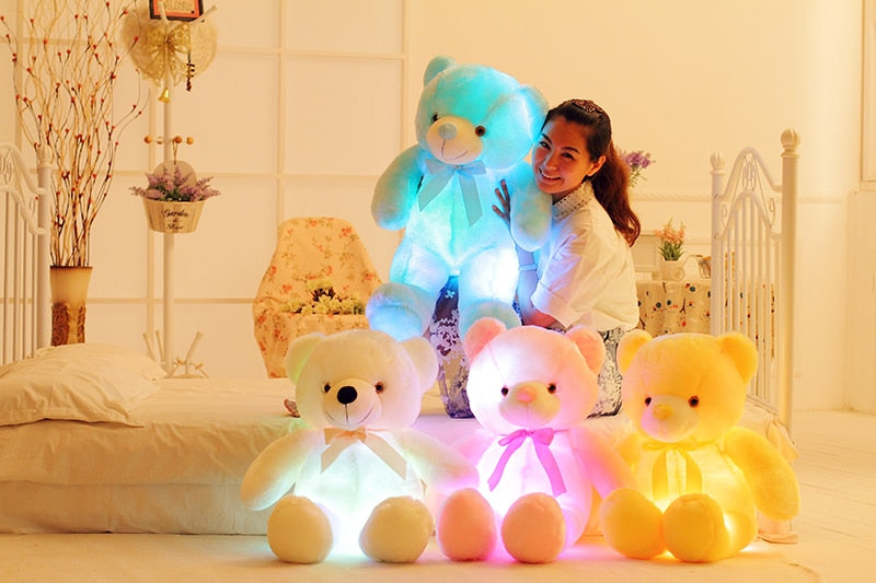 Oso de peluche con luz LED, juguete de peluche colorido brillante, regalo para niños, almohada cómoda