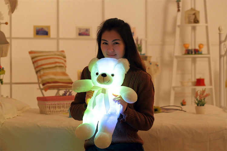 Oso de peluche con luz LED, juguete de peluche colorido brillante, regalo para niños, almohada cómoda