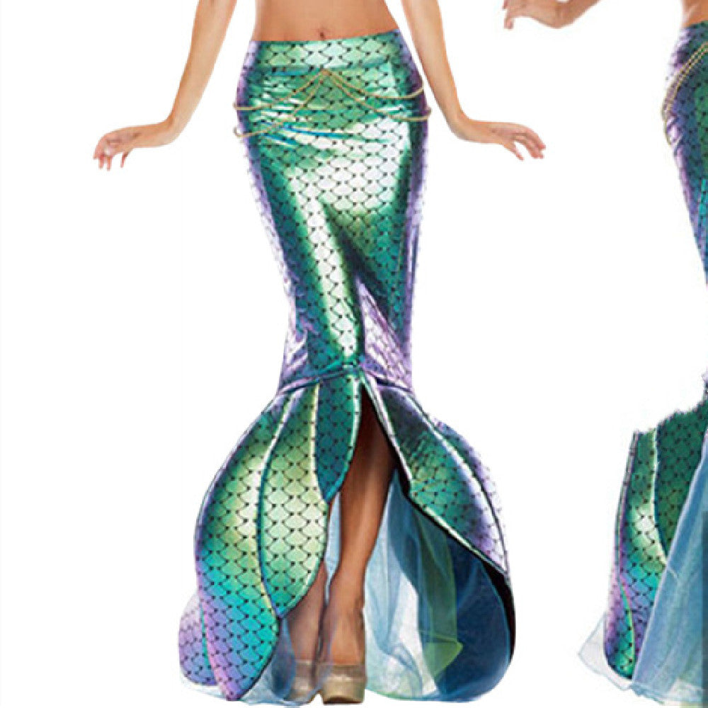 Disfraz de Sirena de razo y seda con encajes, Sirena Sexy en color negro y multicolor, Disfraz de mujer adulto