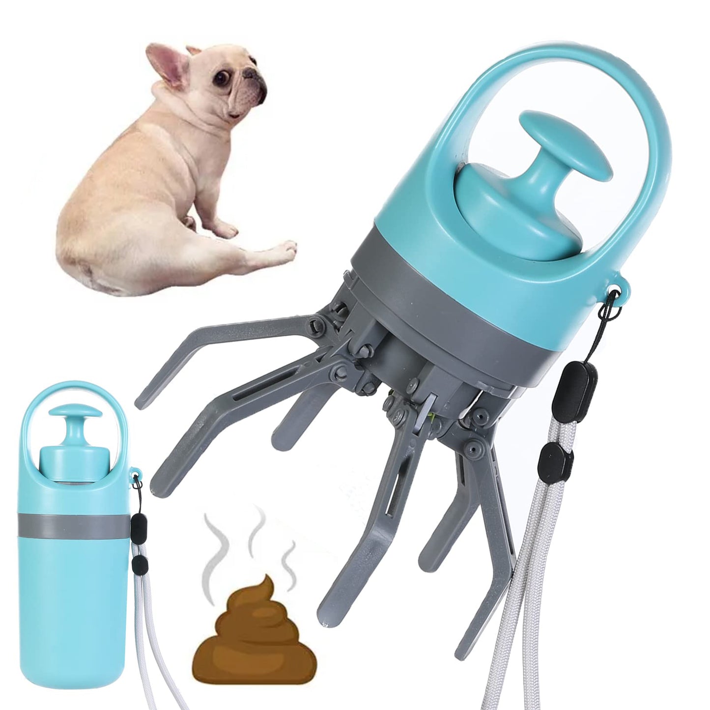 Recogedor de excrementos para perros ligero y portátil con dispensador de Bolsa para popó incorporado, pala de ocho garras