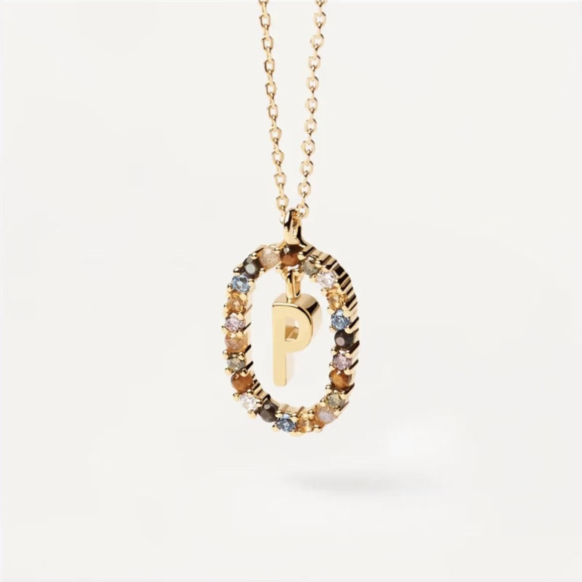 Collar de piedras de imitación con letras a elección, joyería de moda de 18 quilates