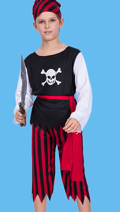 Disfraz de niño pirata para Halloween, traje con calavera