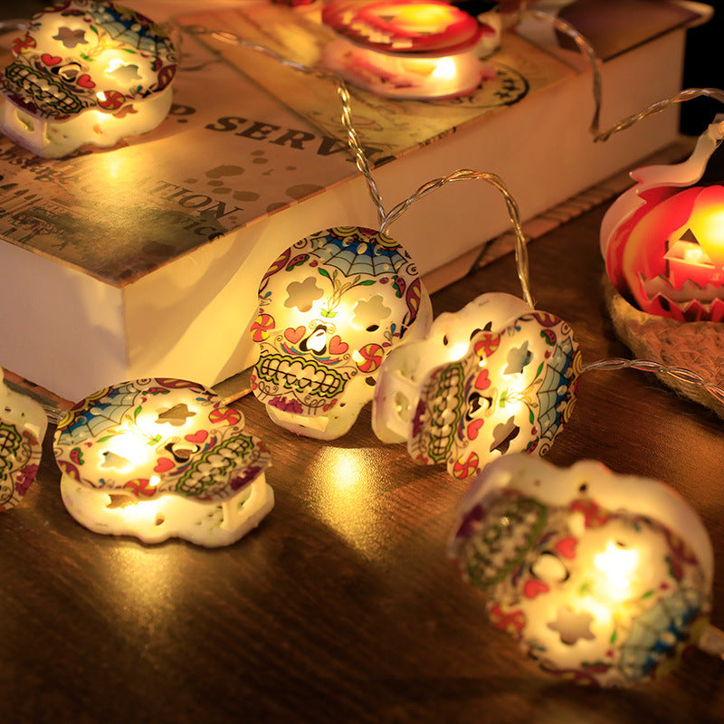 Guirnalda de luces decorativas para Halloween, Guinalda a pilas, distintos motivos, calavera de murciélago y calabaza