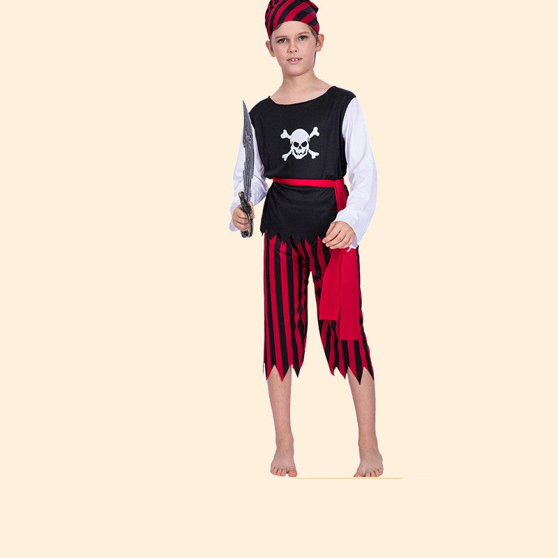 Disfraz de niño pirata para Halloween, traje con calavera