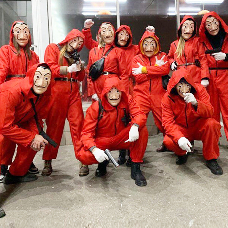 Disfraz de Halloween CASA DE PAPEL, Rojo de una pieza con capucha para adultos