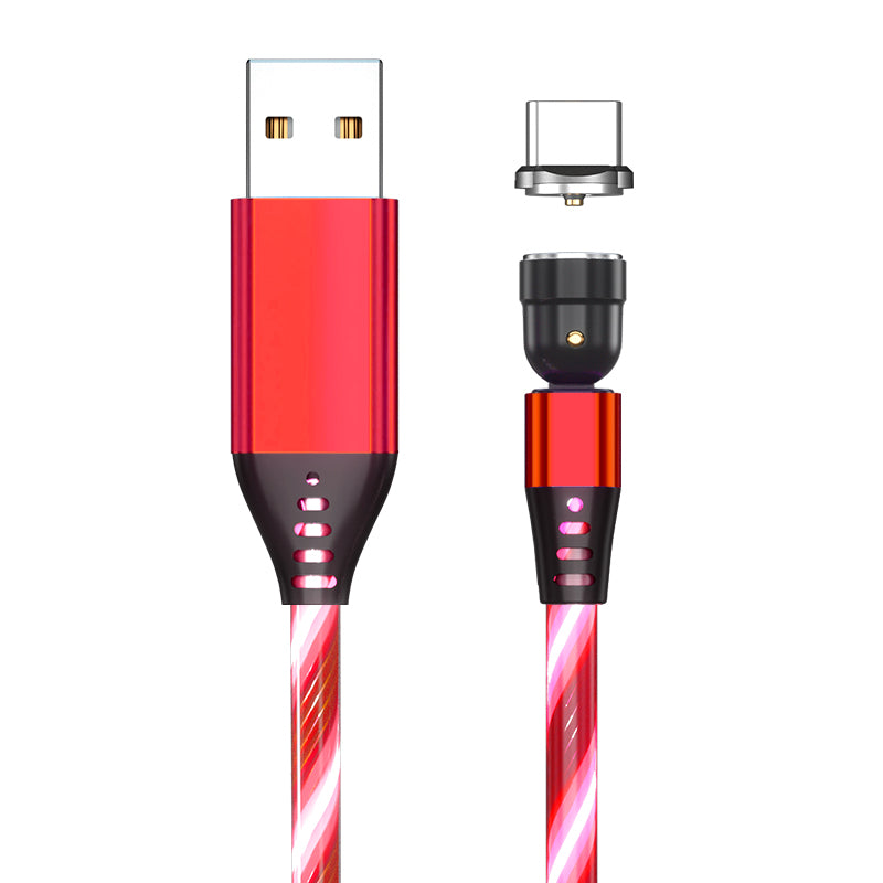 Cable magnético luminoso giratorio, Cable de carga rápida para teléfono móvil, LED, Micro USB, Cable de teléfono celular