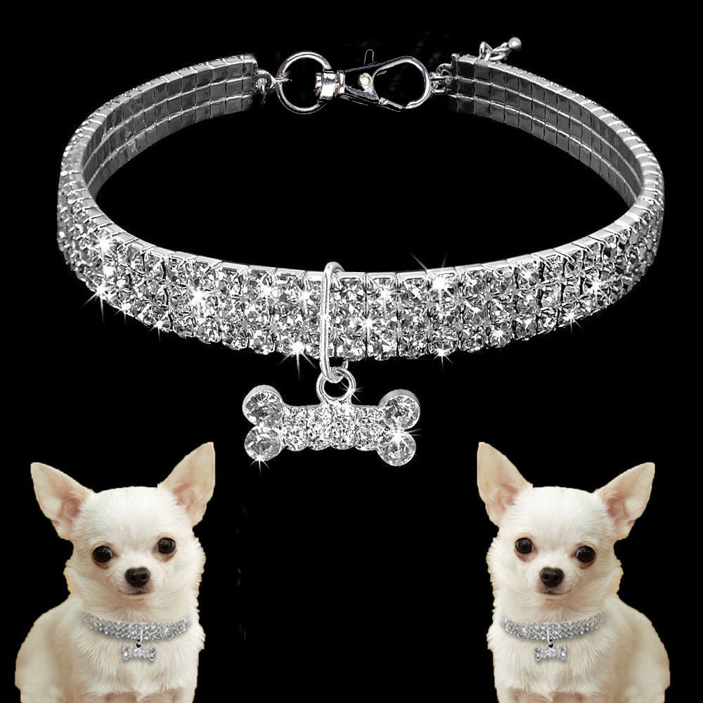 Collar de perro con cristales brillantes, correa para perros pequeños, medianos y gatos.
