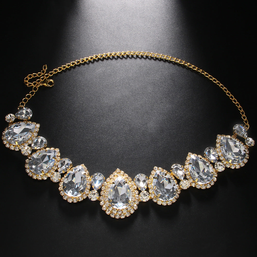 Collar de diamantes completo en forma de gota personalizado con diamantes de imitación, accesorios elegantes