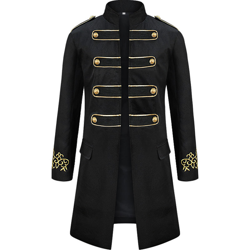 Chaqueta bordada de Halloween con botones dorados, Ropa de disfraz de soldado inglés; Conserje de hotel