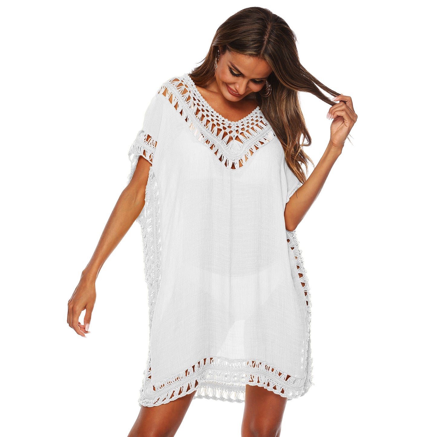 Blusa de playa, calada en hilos tejidos con diseño sensual, calado y entrelazado para tu outfit de playa