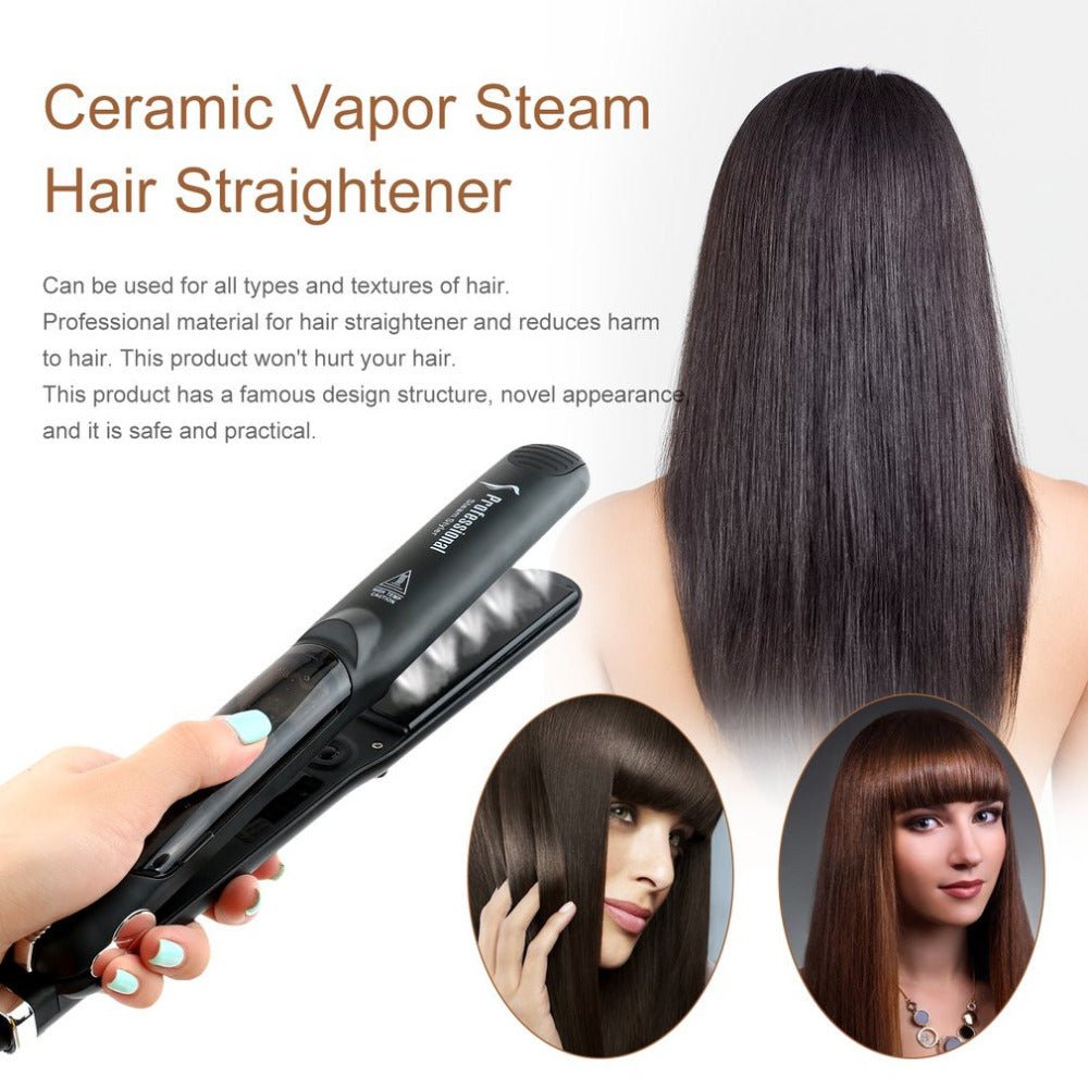 Plancha de pelo profesional con función de Vapor, Alisadora para el cabello, plancha plana de Vapor de cerámica con turmalina, plancha alisadora,