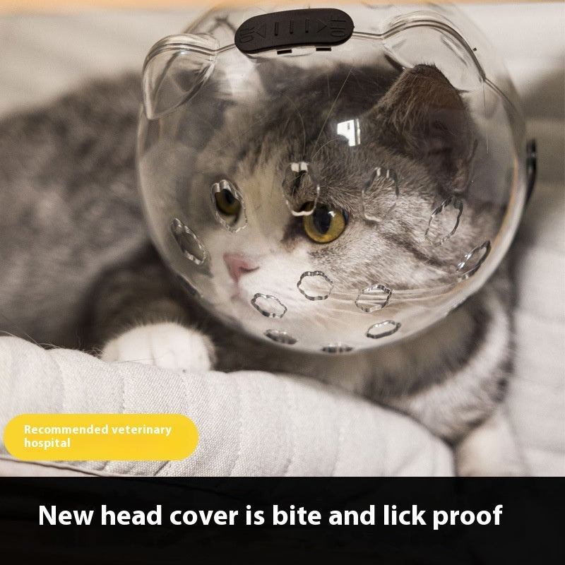 Funda para cabeza de gato, cobertura para baño, antimordeduras con collar blanco, artefacto antiarañazos y antilamidos para mascotas,