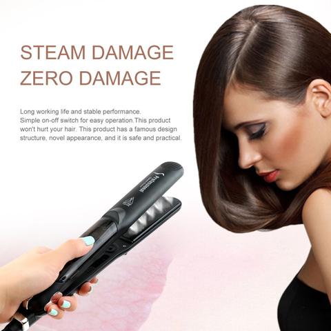Plancha de pelo profesional con función de Vapor, Alisadora para el cabello, plancha plana de Vapor de cerámica con turmalina, plancha alisadora,