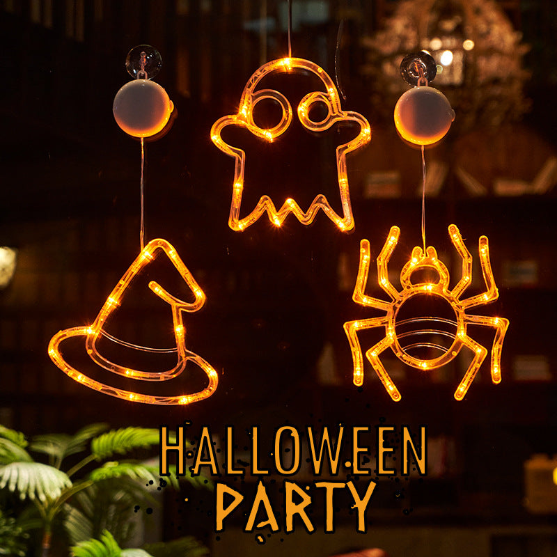 Luces LED colgantes para ventana de Halloween, araña, calabaza, fantasma colgante, luces de atmósfera de terror, decoración del hogar
