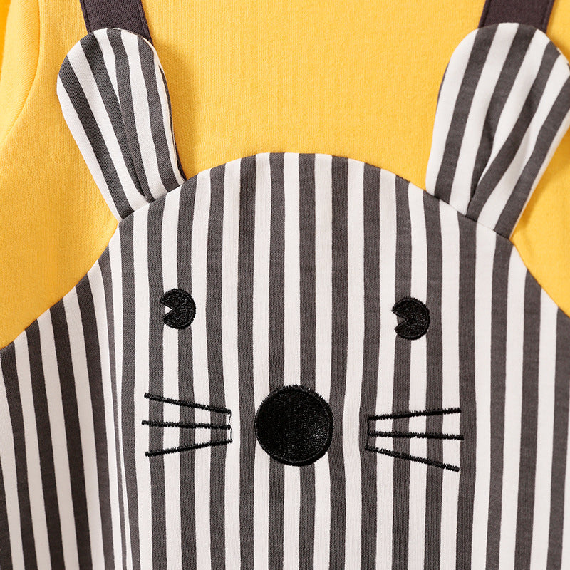 Jumpsuit oreja 3D con estampado de rayas con figura de ratón, Mono de bebé a rayas de algodón
