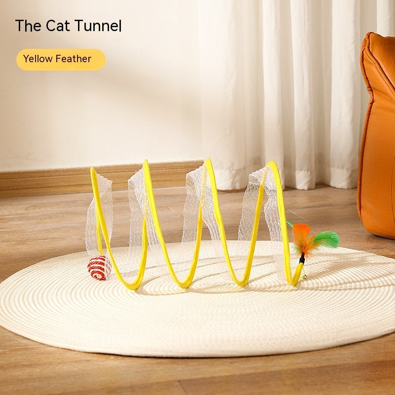 Túnel plegable para gatos tipo S, juguete de primavera, túnel para ratón