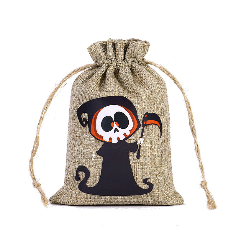 Bolsa de Dulces de Halloween 🍬 – Lino con Cordón y Diseños Terrorífico