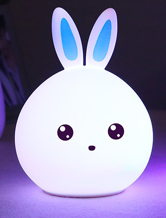 Lampara de noche Conejito, luces coloridas LED de silicón con sensor de tacto, sensible a la música