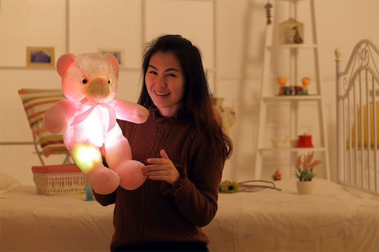 Oso de peluche con luz LED, juguete de peluche colorido brillante, regalo para niños, almohada cómoda