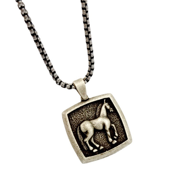 Collar del zodiaco de acero inoxidable, colgante de caballo Vintage UNISEX