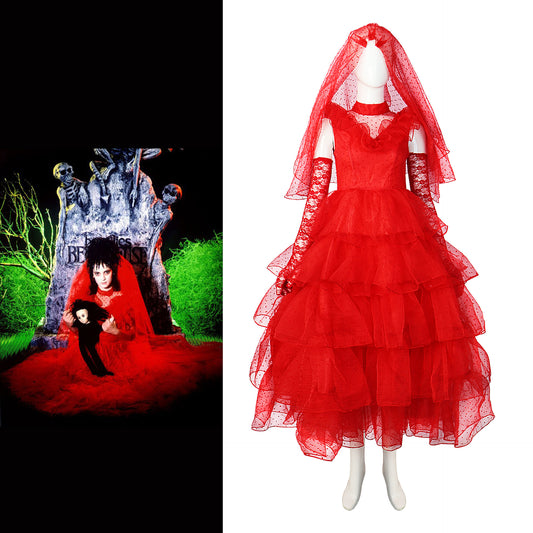 Disfraz de Halloween Beetlejuice, Vestido de novia para adulto rojo