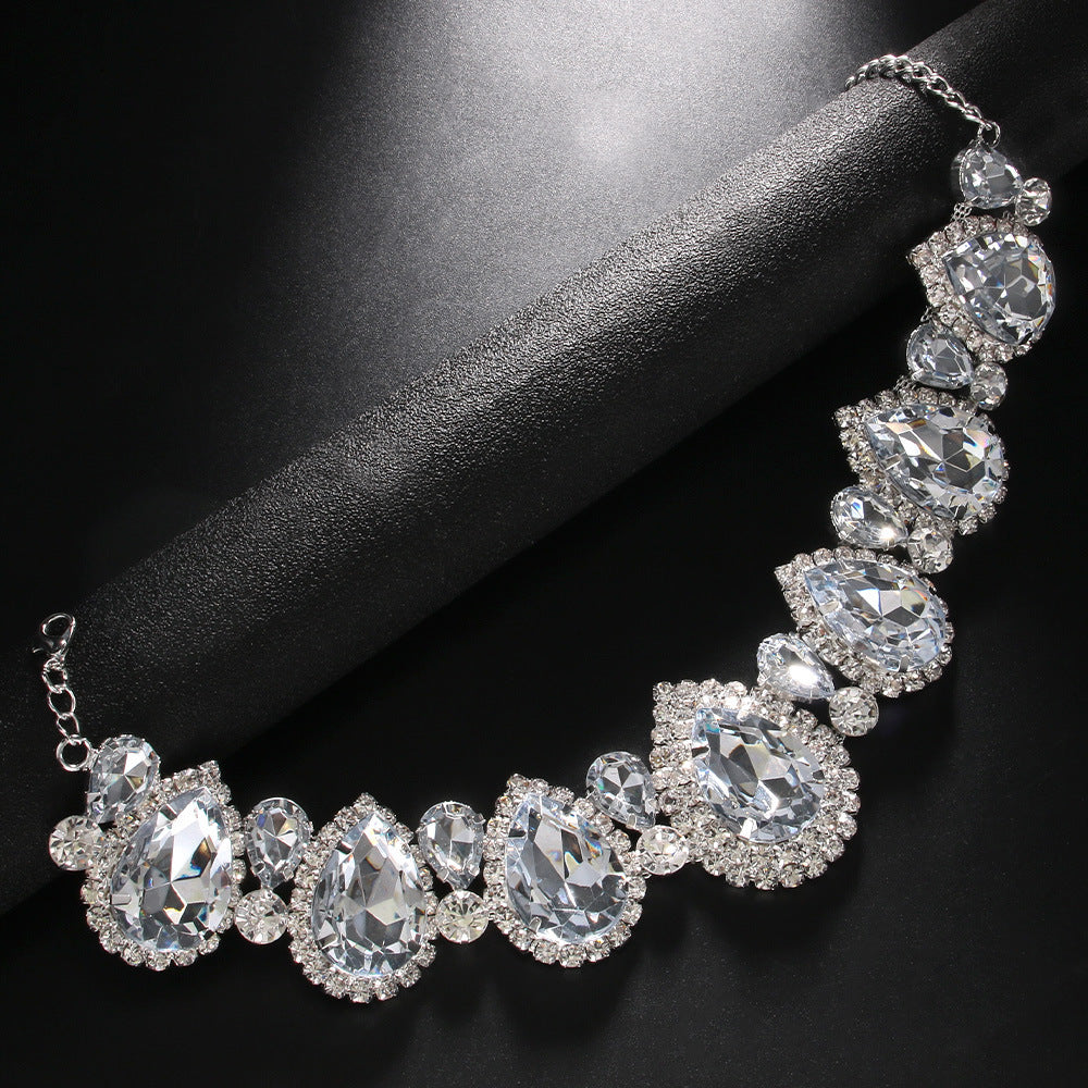 Collar de diamantes completo en forma de gota personalizado con diamantes de imitación, accesorios elegantes