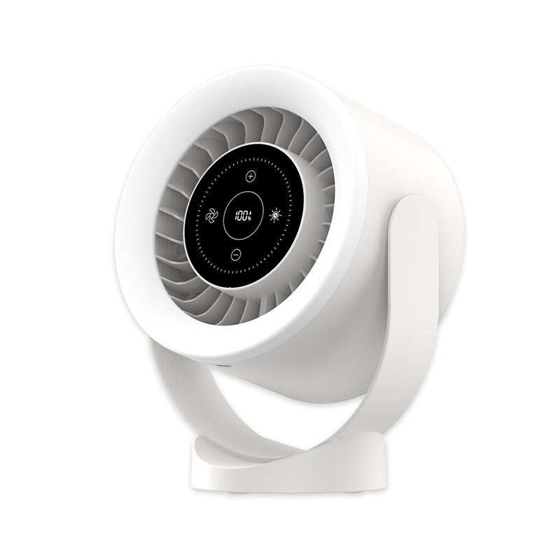 Ventilador de escritorio ajustable con luz, recargable, para montaje en pared, con pantalla LED