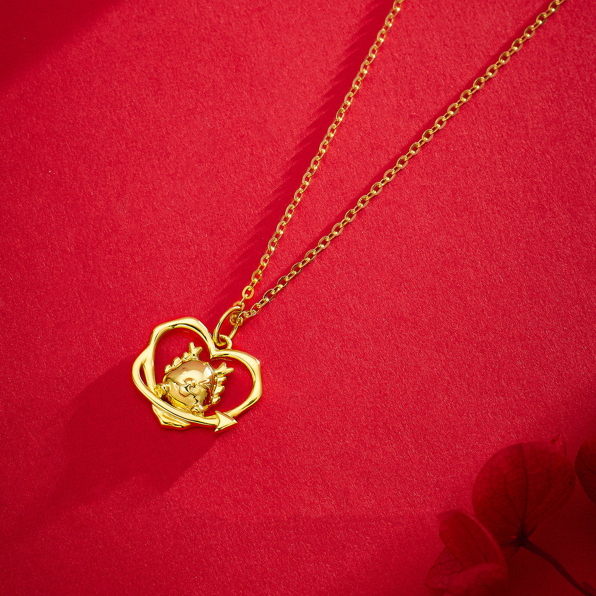 Collar del año del dragón con diseño de corazón alta calidad y gran diseño, 2024 abundancia