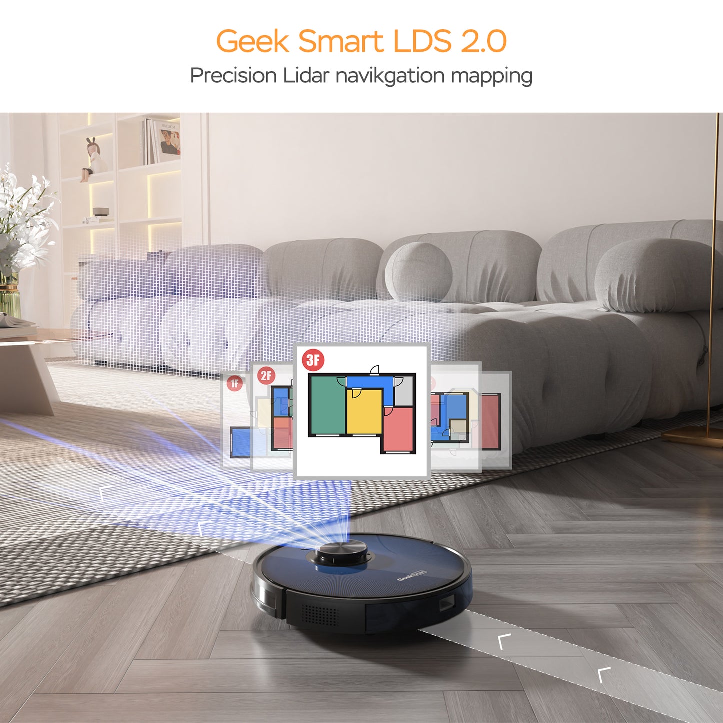 Robot aspirador y trapeador Geek Smart L7, navegación LDS, aplicación conectada a Wi-Fi, limpieza selectiva de habitaciones, succión MAX 2700 PA, ideal para mascotas y hogares más grandes