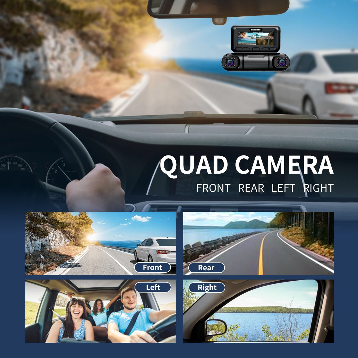 Cámara Hainatech con visión de 360 grados, 4 canales, para coche, GPS integrado, WiFi
