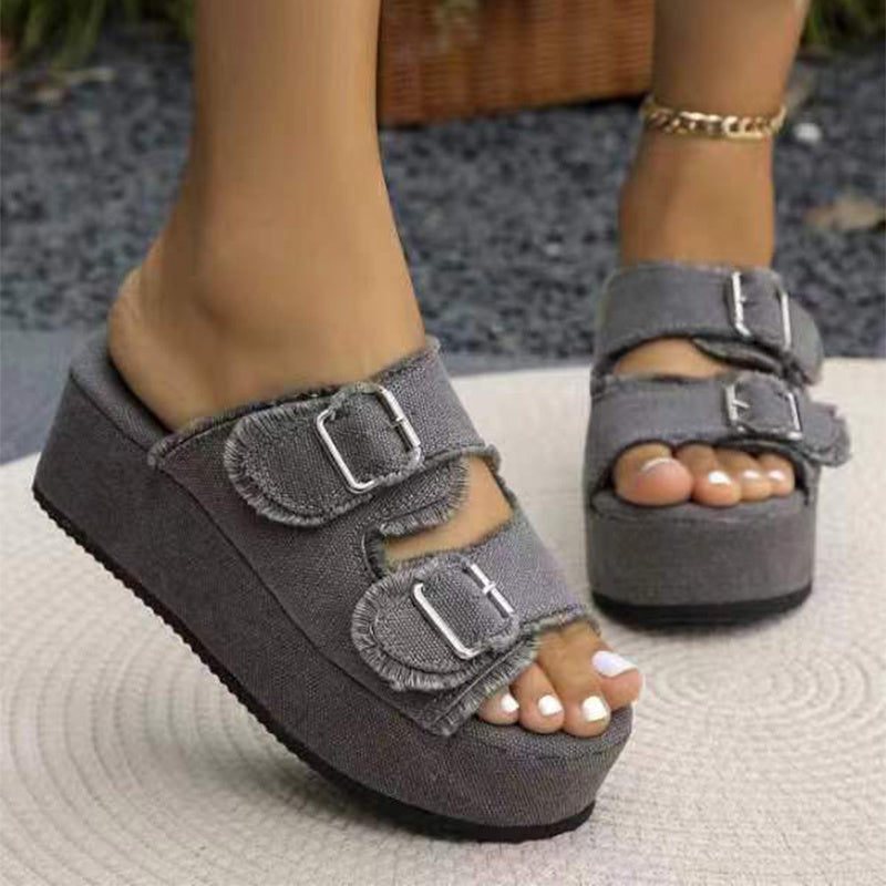 Sandalias de mezclilla de moda para verano, con plataforma de 5 cm, zapatillas