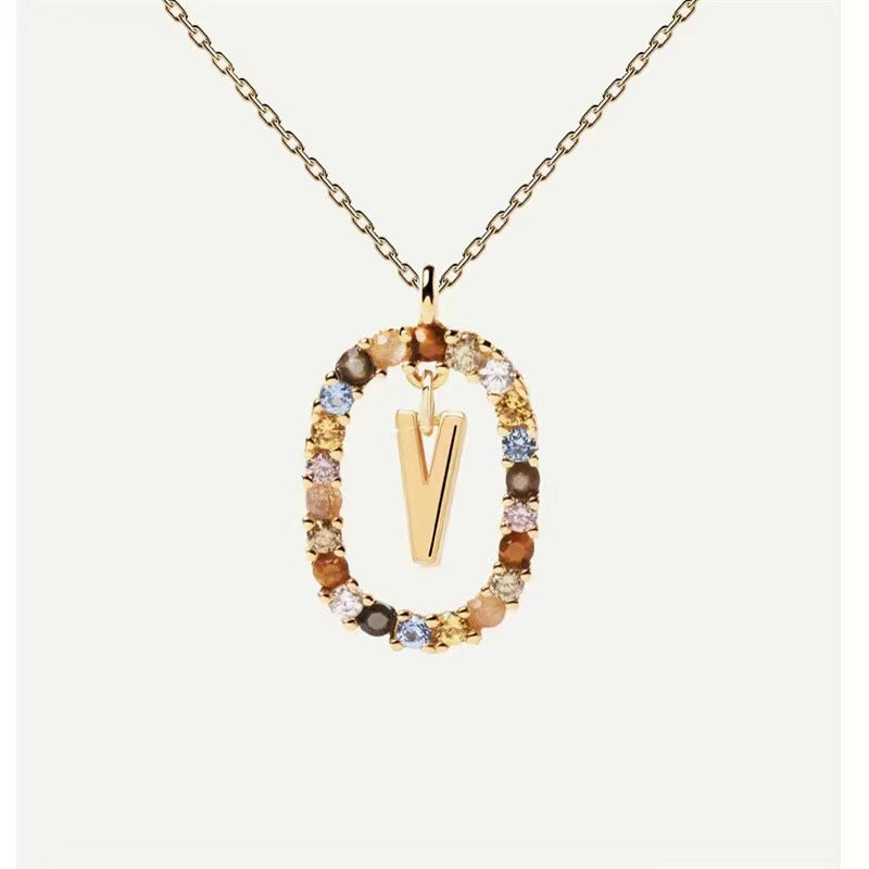 Collar de piedras de imitación con letras a elección, joyería de moda de 18 quilates