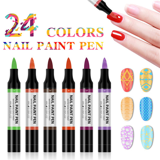 Pluma de pintura de esmalte de uñas de 24 colores, pluma de pintura 3D de flores, pluma de dibujo de punta de flor, pluma de esmalte de uñas a base de agua