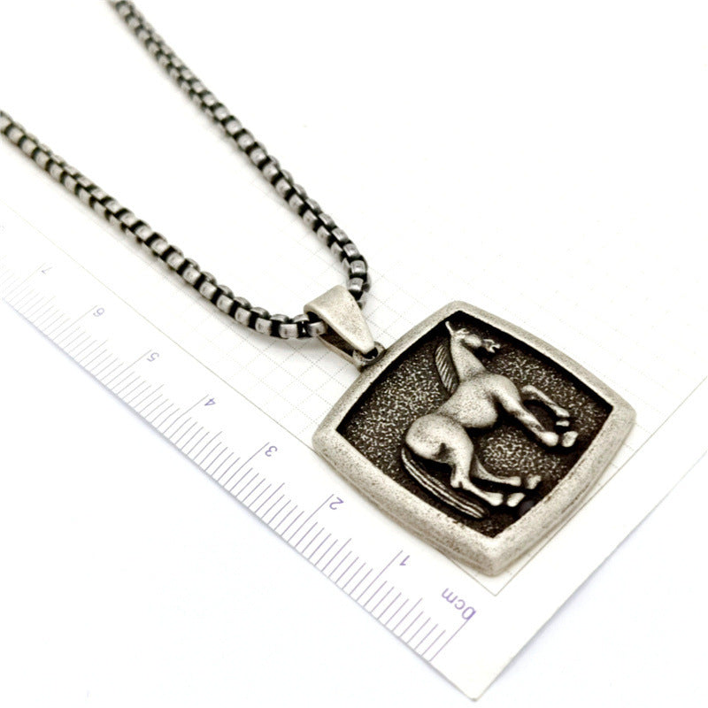Collar del zodiaco de acero inoxidable, colgante de caballo Vintage UNISEX