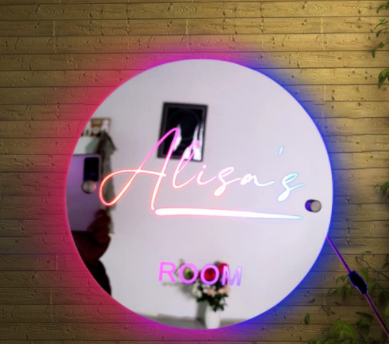 Espejo con luz LED y nombre personalizado para dormitorio, espejo de pared con luz LED, foto personalizada, regalo de Navidad, San Valentín y boda.