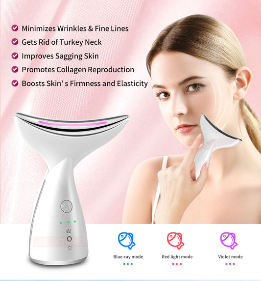 Dispositivo de microcorriente EMS con 3 colores para tratamiento facial, terapia de fotos LED para estiramiento de la piel. Reducir los dispositivos de estiramiento facial de papada