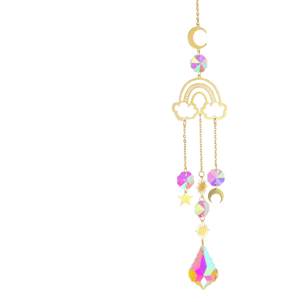 Colgante de decoración de jardín, colgante de cristal en forma de estrellas y lunas brillantes con la luz del día, bellísimo para decorar