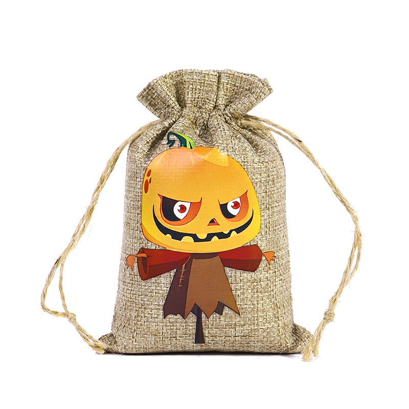 Bolsa de Dulces de Halloween 🍬 – Lino con Cordón y Diseños Terrorífico