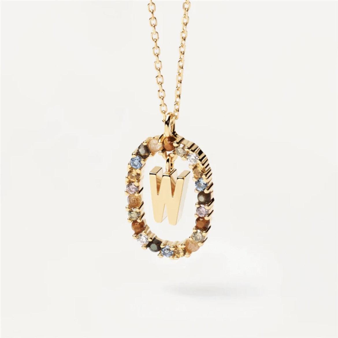Collar de piedras de imitación con letras a elección, joyería de moda de 18 quilates