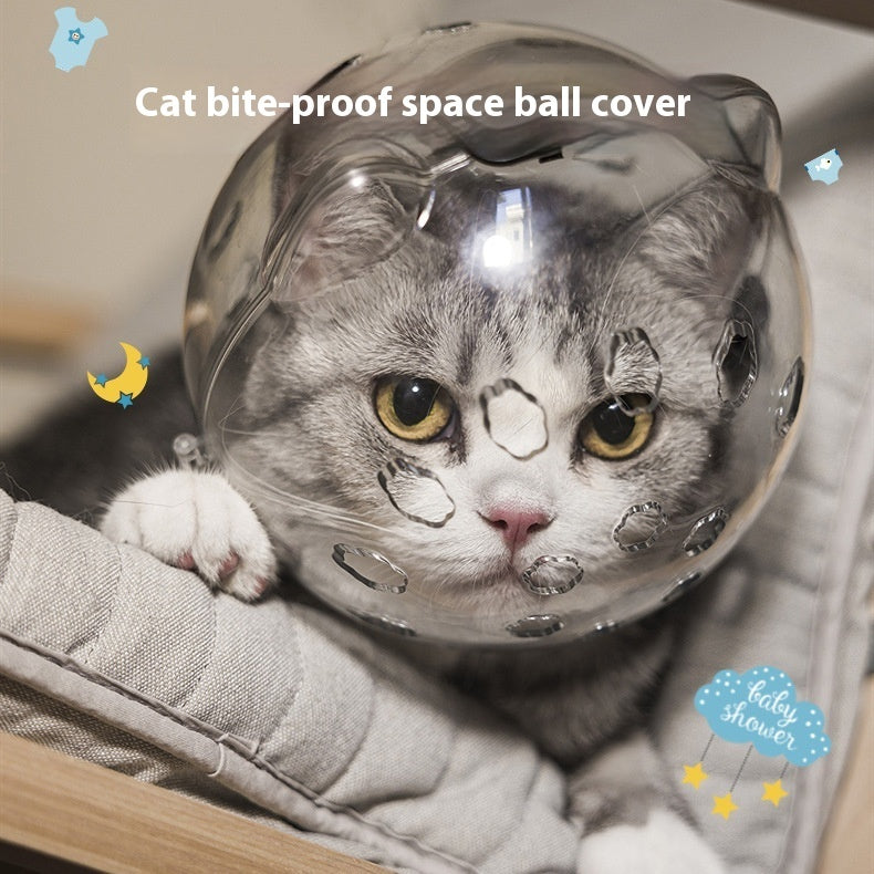 Funda para cabeza de gato, cobertura para baño, antimordeduras con collar blanco, artefacto antiarañazos y antilamidos para mascotas,