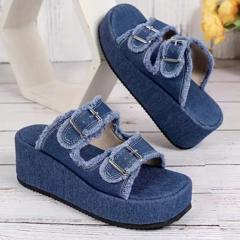 Sandalias de mezclilla de moda para verano, con plataforma de 5 cm, zapatillas