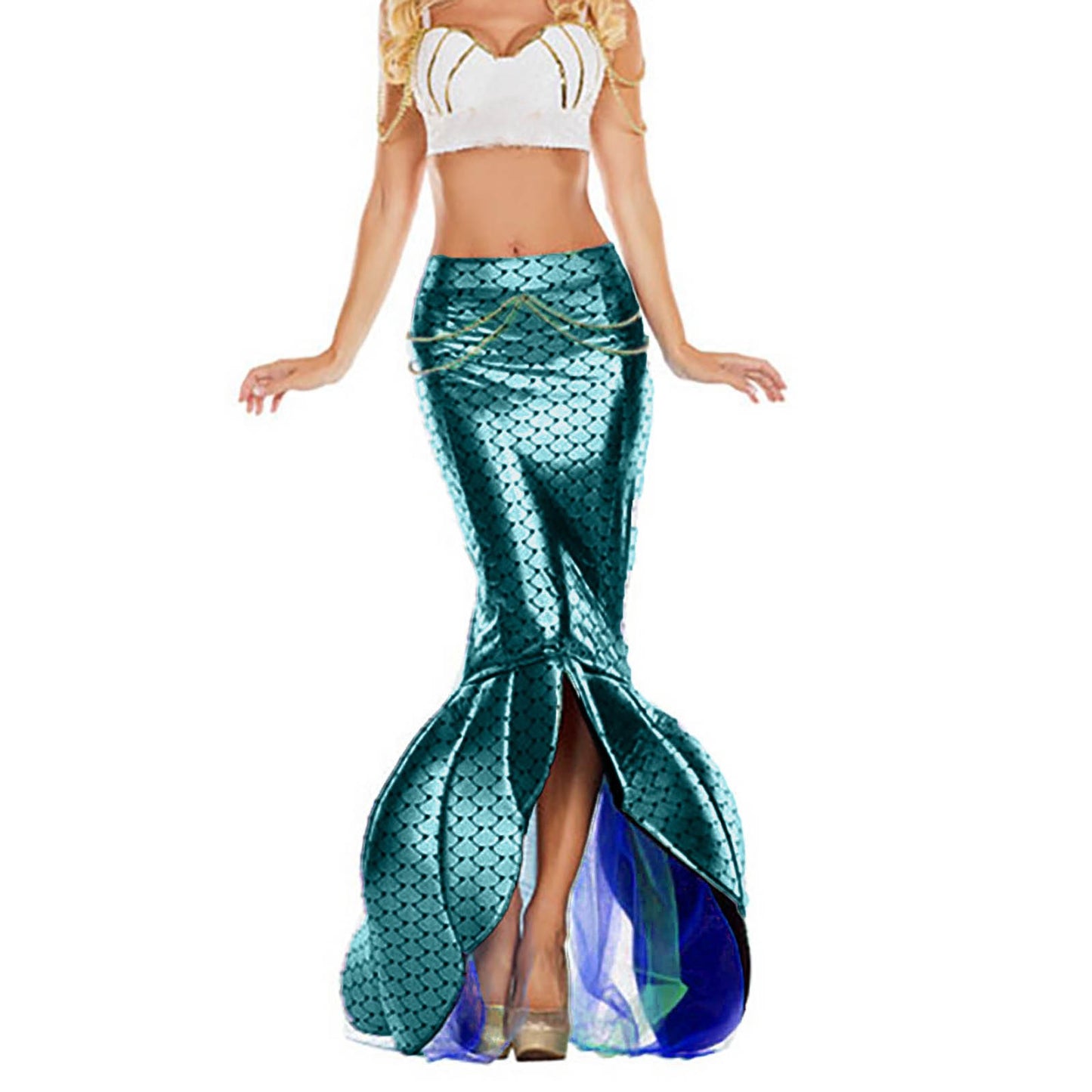 Disfraz de Sirena de razo y seda con encajes, Sirena Sexy en color negro y multicolor, Disfraz de mujer adulto