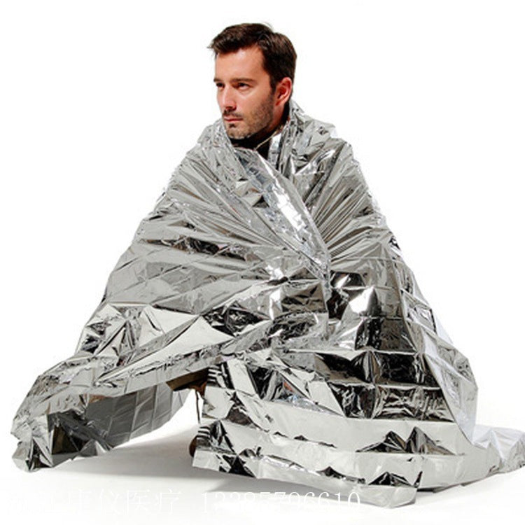Manta de emergencia para exteriores, portátil, térmica, de doble cara, color plata, para supervivencia
